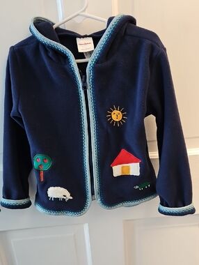 Hanna Andersson Navy Blue Kids Hoodie with Light Blue Trim